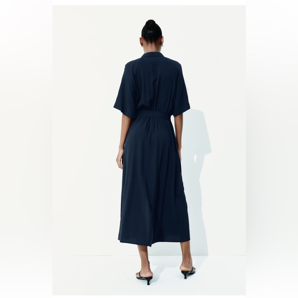 H&M Navy Button-Front Tie-Waist Dress - Picture 3 of 5